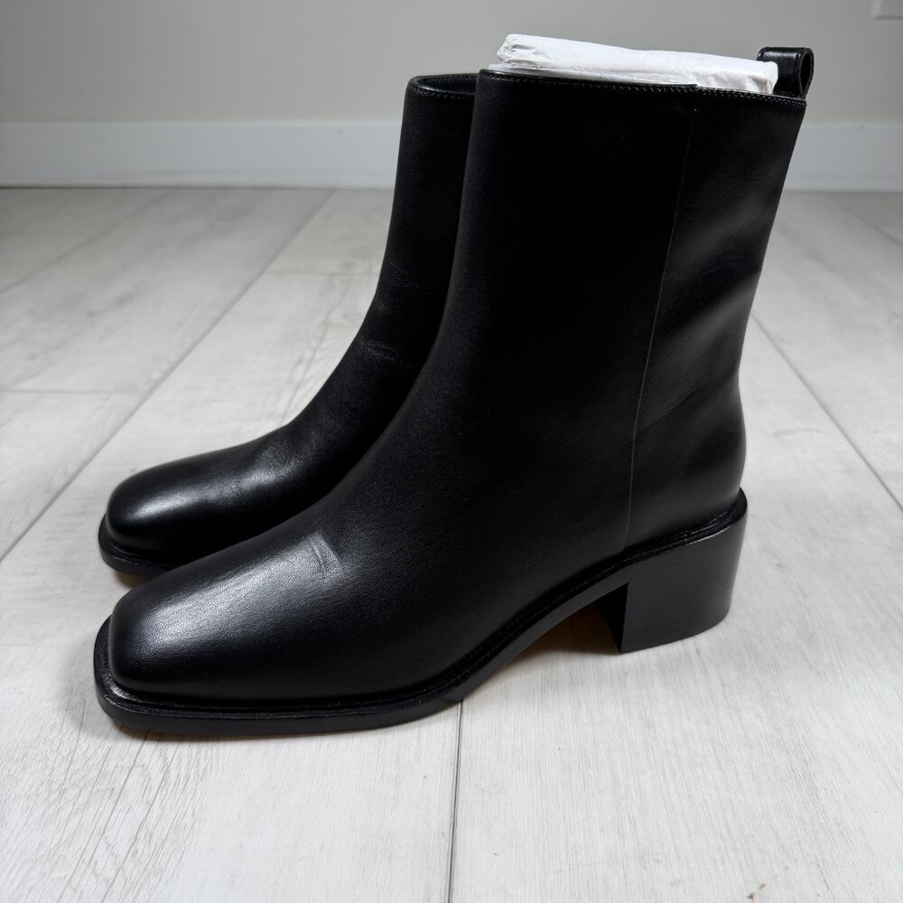 Everlane The City Boot in Black Leather sz 9 Women's Side Zip Block Heel Ankle - Picture 4 of 8